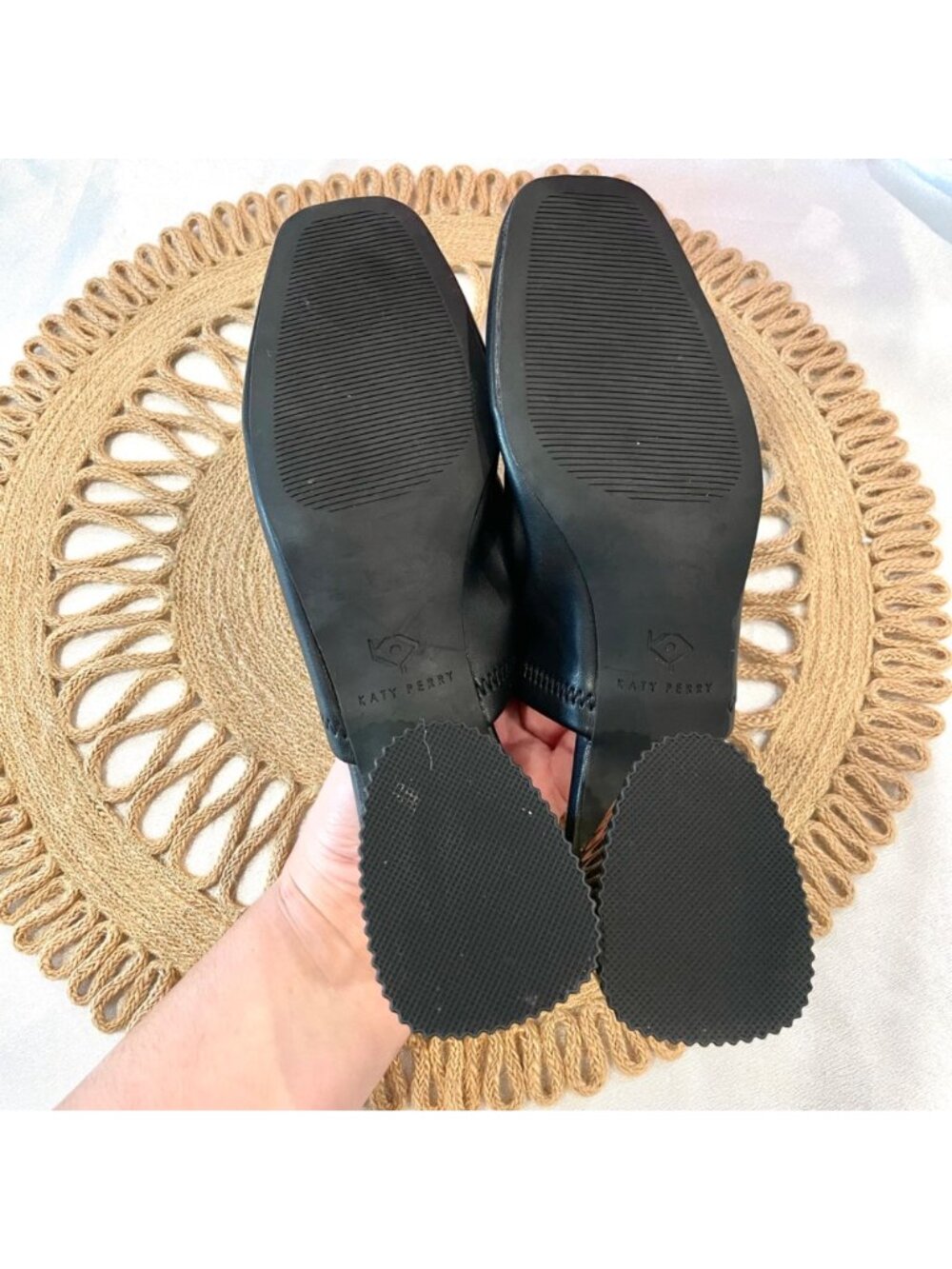 Katy Perry Black Clarra Slip On Mule Gold Heel Clogs Size 8.5 Black Edgy Chic - Picture 8 of 9
